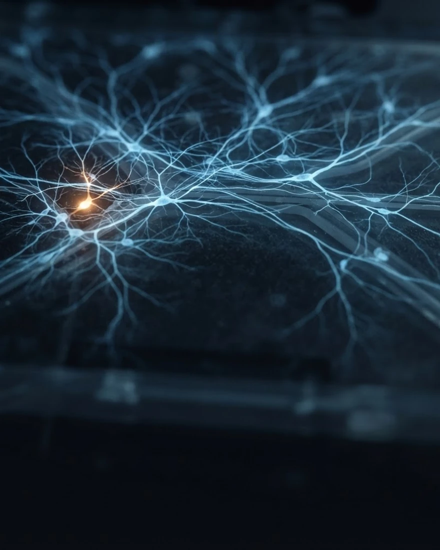 Neural cell cultures glowing on a transparent microfluidic chip
