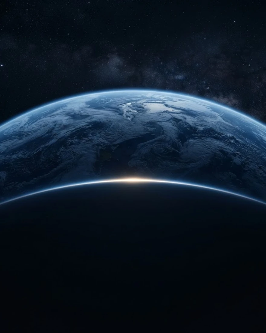 Curved limb of a planet with a thin glowing atmosphere against deep space